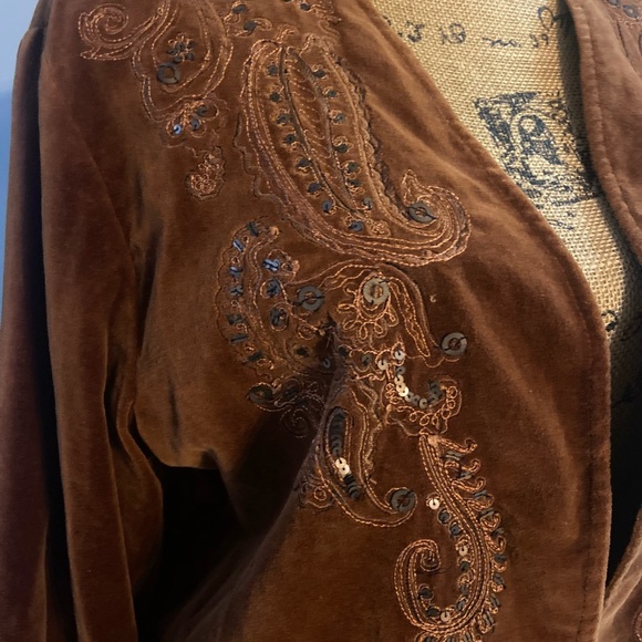 Chico's Sz 2 Rich Rust Velvet Sequined Embroidered Women’s Blazer - Picture 3 of 12